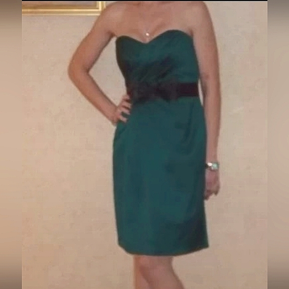 David's Bridal Green Strapless Cocktail Dress - Picture 1 of 4